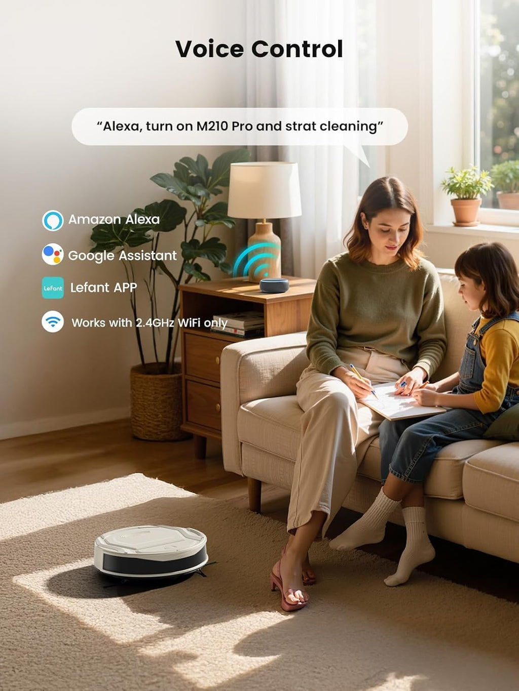 Lefant Robot Vacuum Cleaner M210 Pro,Slim,Quiet,2200Pa Suction,120 Min Self-Charging Robotic Vacuums, Freemove 3.0,WiFi/APP/Alexa,6 Cleaning Modes Ideal for Hard Floors Pet Hair Low Carpet,Champagne