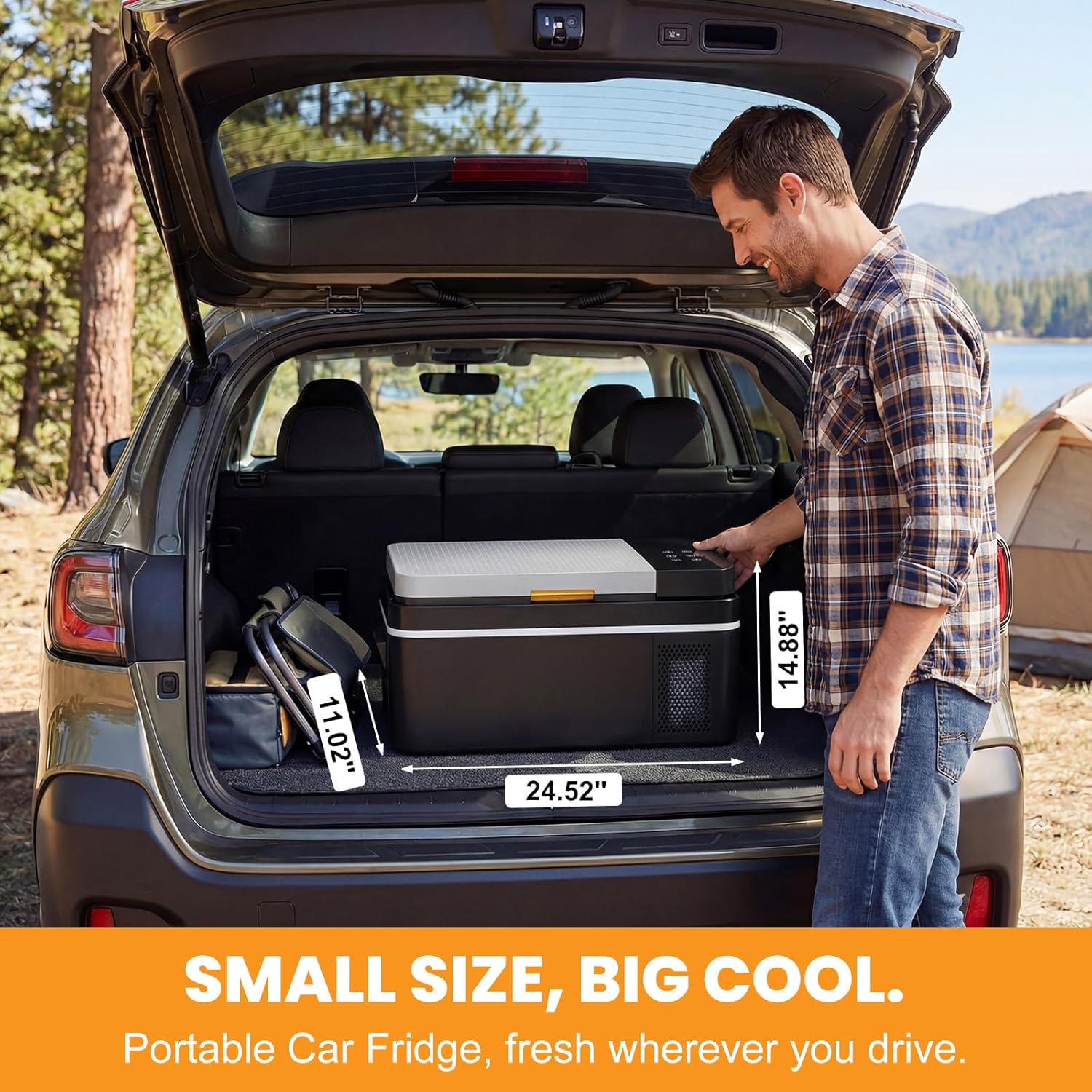 NEWBULIG 12 Volt Car Refrigerator, 21QT Single-Zone Electric Cooler for Vehicles, 12/24V DC & 100-240V AC, -4℉-68℉ Freezer, Bluetooth Control, Battery Protection & Child Lock for Travel, Camping