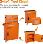 5 Drawers Tool Cart on Wheels with 1 Cabinet, Multifunctional Removable Rolling Tool Box Storage Set, Tool Trolley Organizer Tool Chest for Garage,Repair Shop,Warehouse,Workshop (Orange)