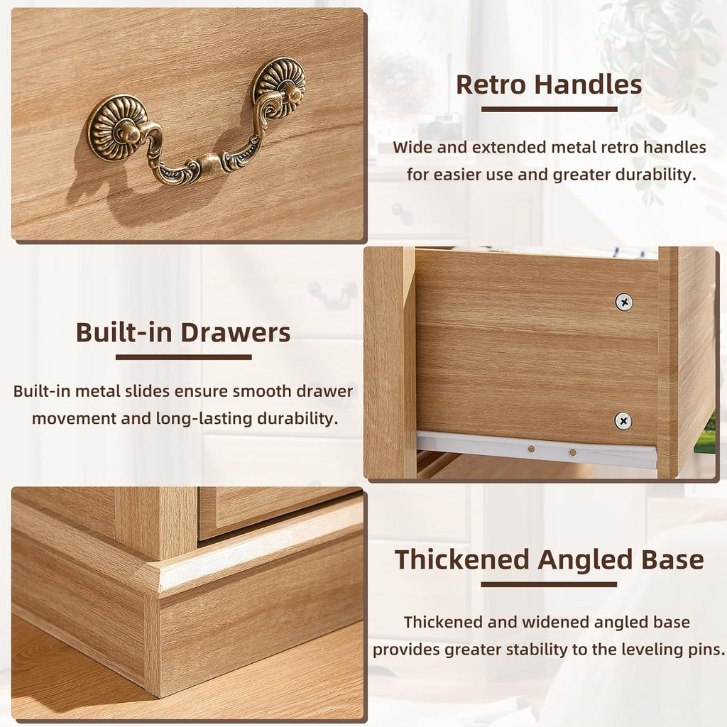6 Drawer Dresser,Farmhouse Wood Chest of Drawers for Bedroom,47" Tall Dresser with Rustic Handles,Wood Drawer Organizer for Living Room,Hallway,Closet,Natural
