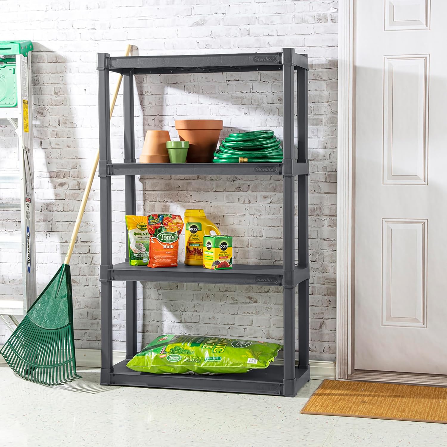 Sterilite 6-Pack 4 Shelf Unit, Heavy-Duty Shelving Storage and Utility Rack - Standing Plastic Organizer Shelves for Kitchen, Bathroom, and Garage