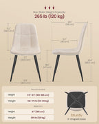 VASAGLE Dining Chairs, Set of 4 Dining Room Chairs, Metal Frame, Adjustable Feet, Easy to Clean, Chenille Fabric, Glacier-Textured Synthetic Leather, for Kitchen, Cream White UKDC188W01