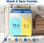 Giantex Portable Washing Machine, 20LBS Twin Tub Mini Compact Laundry Washer Spinner Combo with Drain Pump, 12Lbs Washer and 8Lbs Spinner for Apartments, RVs, Dorms, Blue+White