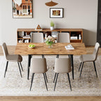 59"-75" Extendable Dining Table Set for 6, Mid Century Dining Room Table Set for 6, Modern Wood Kitchen Table Upholstered Chairs Set of 6, Ideal for Dining Room,Office, Space-Saving, Easy to Assemble