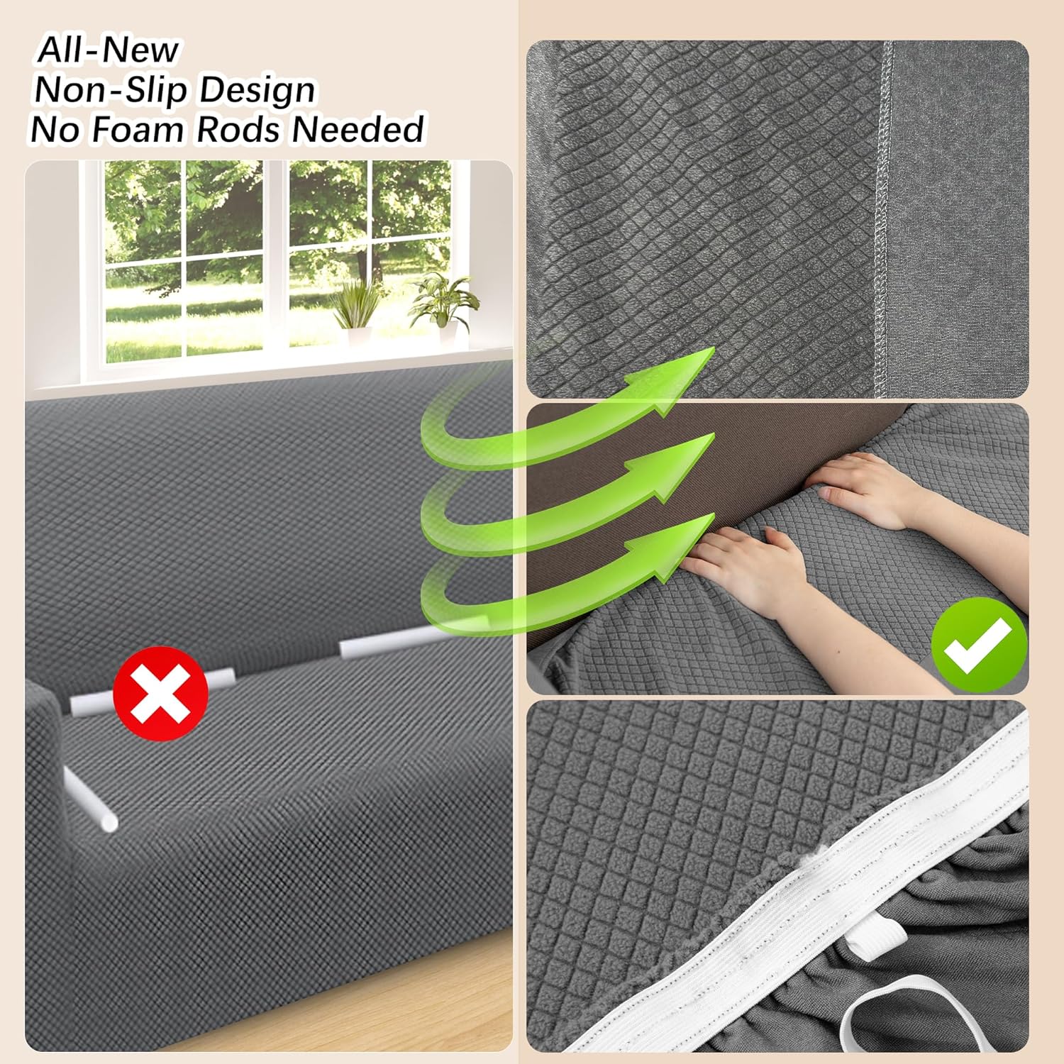 Arfntevss Stretch Sectional Couch Covers L Shaped Corner Sectional Sofa Cover Washable Jacquard Soft Fleece U Shape Sofa Slipcovers Anti Slip Furniture Protector for Dogs Pets (X-Large, Gray)