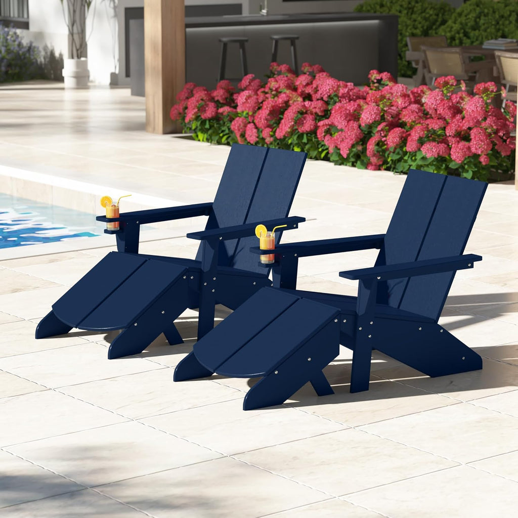 Costaelm Fire Pit Chairs, Outdoor Chair HDPE Adirondack Chair, Modern Patio Porch Chair, Front Porch Backyard Deck Outside Chairs (Set of 2), Navy Blue