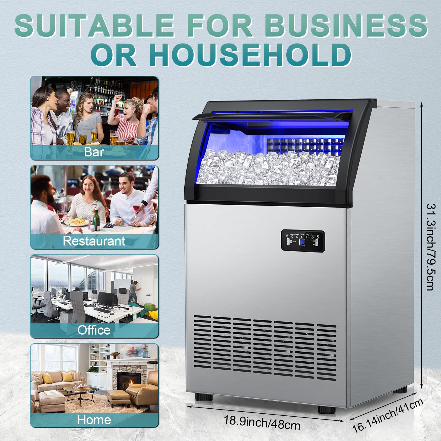 Commercial Ice Maker Machine 250 Lbs/24H, 35 Lbs Ice Bin, Undercounter Ice Maker Stainless Steel, 72 Ice Cubes/8-15 Min, Ice Machine with Water Line and Filter, Set Ice Thickness, 24H Timer, Bar, Café