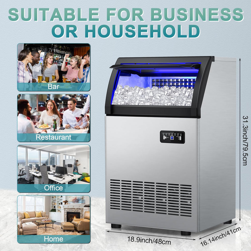Commercial Ice Maker Machine 250 Lbs/24H, 35 Lbs Ice Bin, Undercounter Ice Maker Stainless Steel, 72 Ice Cubes/8-15 Min, Ice Machine with Water Line and Filter, Set Ice Thickness, 24H Timer, Bar, Café