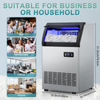 Commercial Ice Maker Machine 250 Lbs/24H, 35 Lbs Ice Bin, Undercounter Ice Maker Stainless Steel, 72 Ice Cubes/8-15 Min, Ice Machine with Water Line and Filter, Set Ice Thickness, 24H Timer, Bar, Café