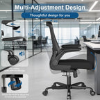 Ergonomic Office Chair, Mesh Desk Chair with Adjustable Height & Flip-Up Armrests, Comfortable Computer Chair for Long Hours, Silent Wheels for Home Office, 6-PCS