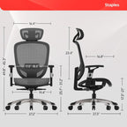 STAPLES Ergonomic Task Chair, Mesh, Ergonomic, Lumbar Support, Swivel, Gray