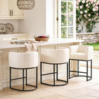 ClinQ 26" H Counter Height Bar Stools Set of 4, Modern Barrel Counter Stools with Backrest and Arms, Black Metal Frames,Linen Fabric Upholstered Accent Barstools for Kitchen Island,Beige