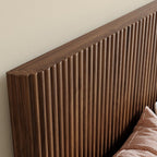 Evermagin Walnut Queen Bed Frame with Headboard, Mid Century Modern Fluted Platform Bed, Boho Wooden Bed Base No Box Spring Needed, Wavy Grooved Panel