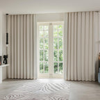 Luxury Cotton Linen Pinch Pleat Curtains, Embroidered Trim Memory Trained Drapes for Stylish Living Room, (50" W x 96" L)