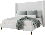 Jocisland King Upholstered Platform Bed Frame with 51.2" Tall Wingback Headboard–Solid Wood Legs, No Box Spring Needed, White Linen–Modern Style for Any Bedroom