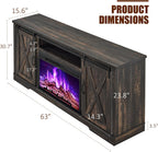 AMERLIFE Fireplace TV Stand with Sliding Barn Door for TVs up to 73", Farmhouse 63" Fireplace Entertainment Center with Storage Cabinets/Adjustable Shelves, Dark Rustic Oak