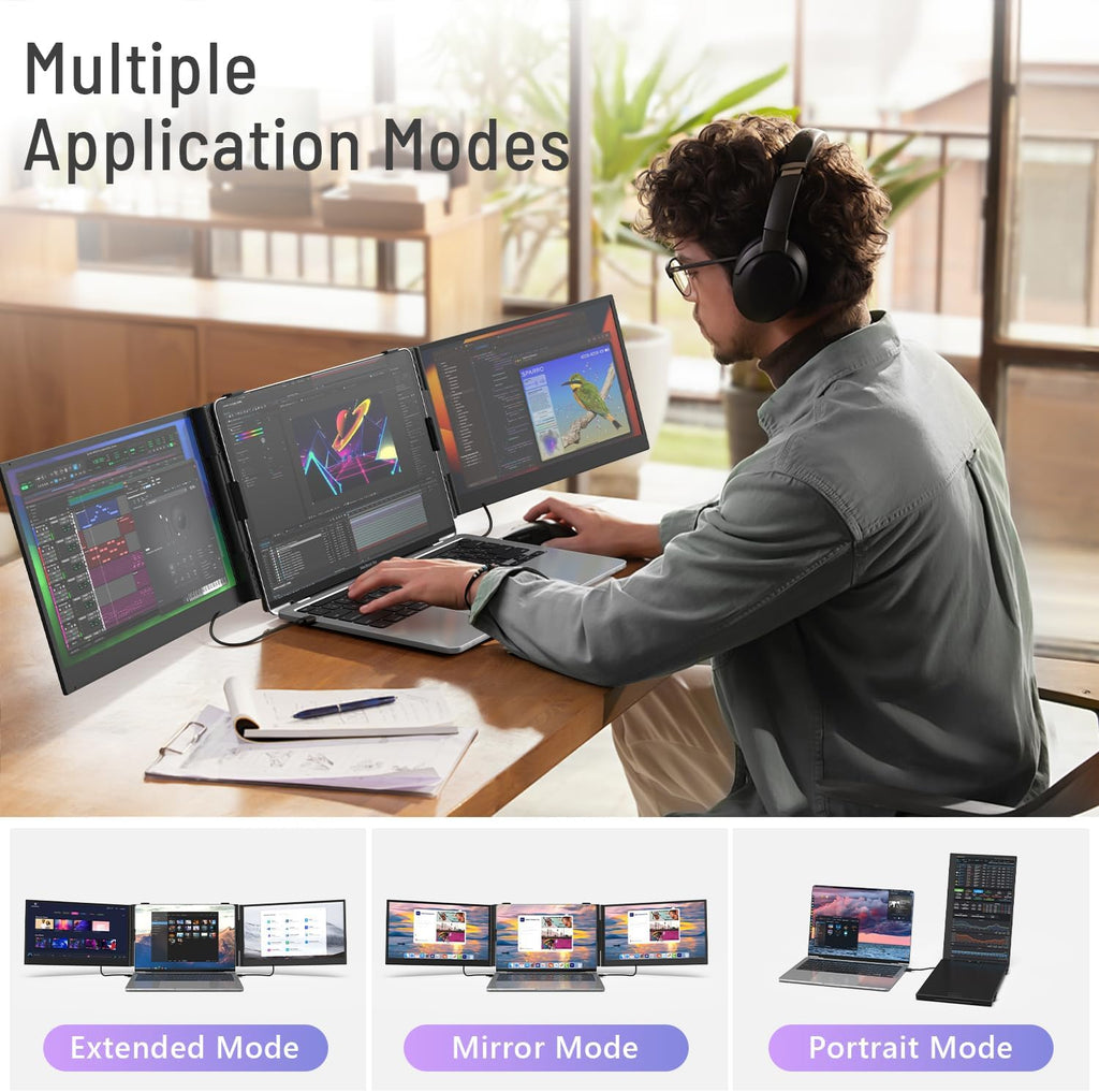 14" Triple Laptop Screen Extender  1080P FHD IPS Ultra-Slim Portable Dual Monitor for Laptop  USB C HDMI Plug-Play Monitor Extender for Triple Display for MacOS/Windows  Fits 13-17.3" Laptops