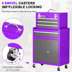 AIRAJ Rolling Tool Chest,4 Drawers Tool Chest with 4 Swivel Casters,Large-Capacity Detachable Tool Cabinet with Lock and Double Doors,Suitable for Work Shops,Warehouse and Garage,Purple