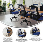 Flash Furniture Kelista Mid-Back Blue Mesh Swivel Ergonomic Task Office Chair with Flip-Up Arms