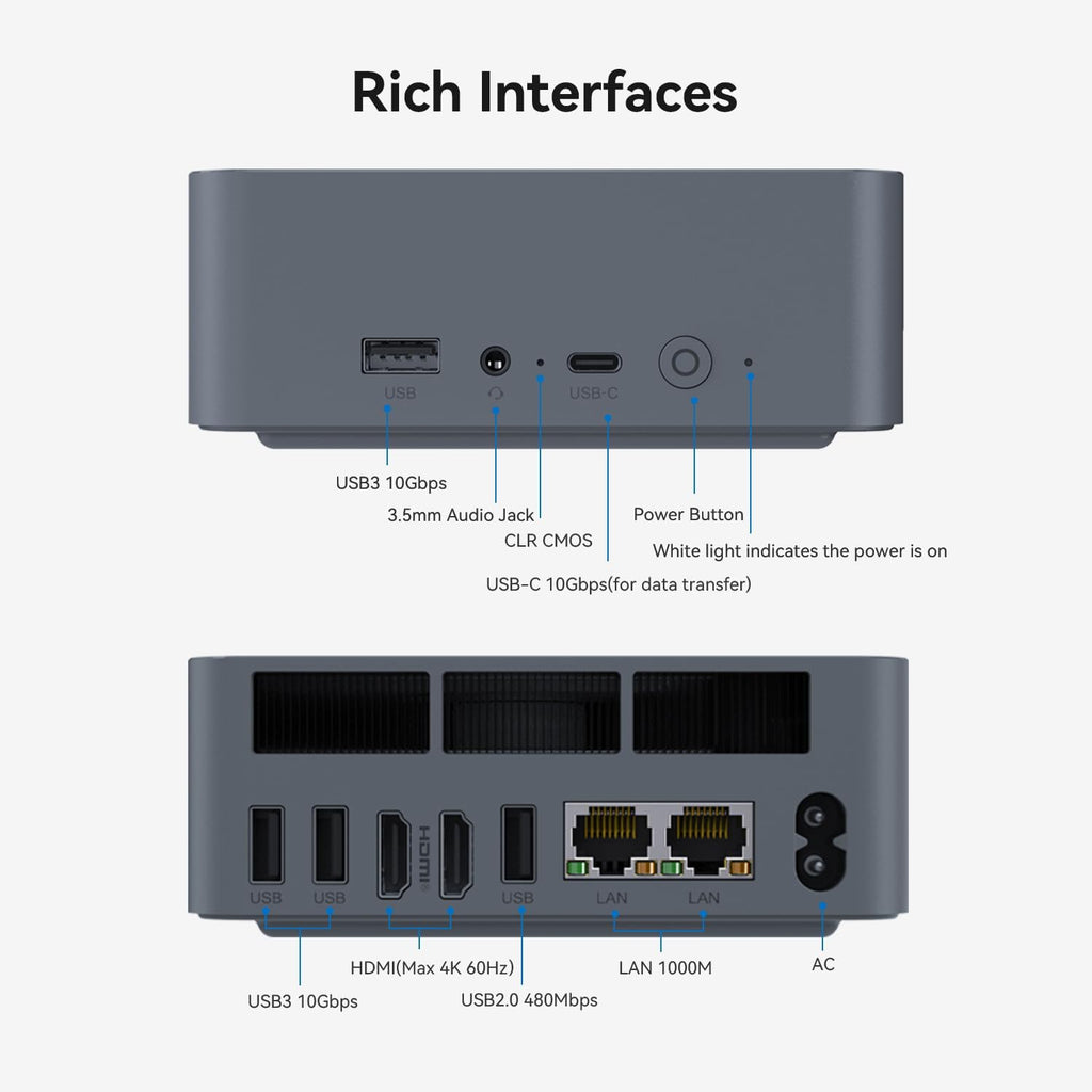 Beelink Mini PC  EQi12 Mini Computers Intel i5-1235U(Up to 4.4GHz) 10C/12T  Micro PC 16GB DDR4 RAM 500GB M.2 NVMe SSD  Desktop Computer 4K@60Hz/HDMI&DP/WiFi6/BT5.2/Gigabit Ethernet/HTPC/W-11 Pro