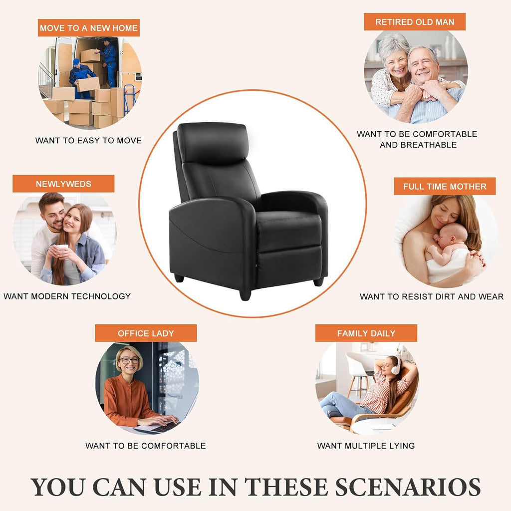 Sweetcrispy Recliner Chair Fabric Recliner Sofa No Massage, Home Theater Seating with Lumbar Support, Adjustable Push Back Overstuffed High-Density Sponge Reclining for Living Room, Grey