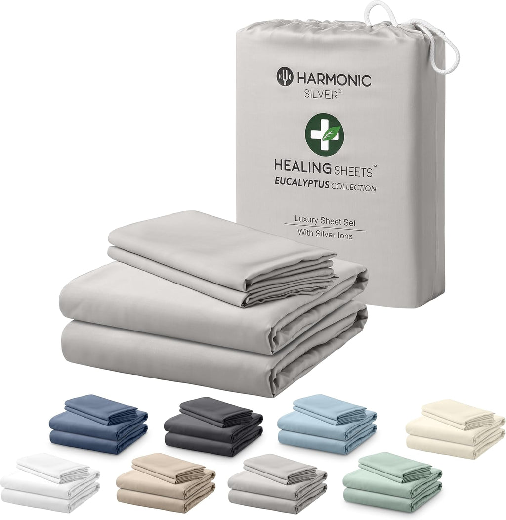 Eucalyptus Collection King Size Sheet w/Silver Ions | 100% Tencel | Ultra Soft | Cooling for Hot Sleepers | 18" Deep Pocket Grey