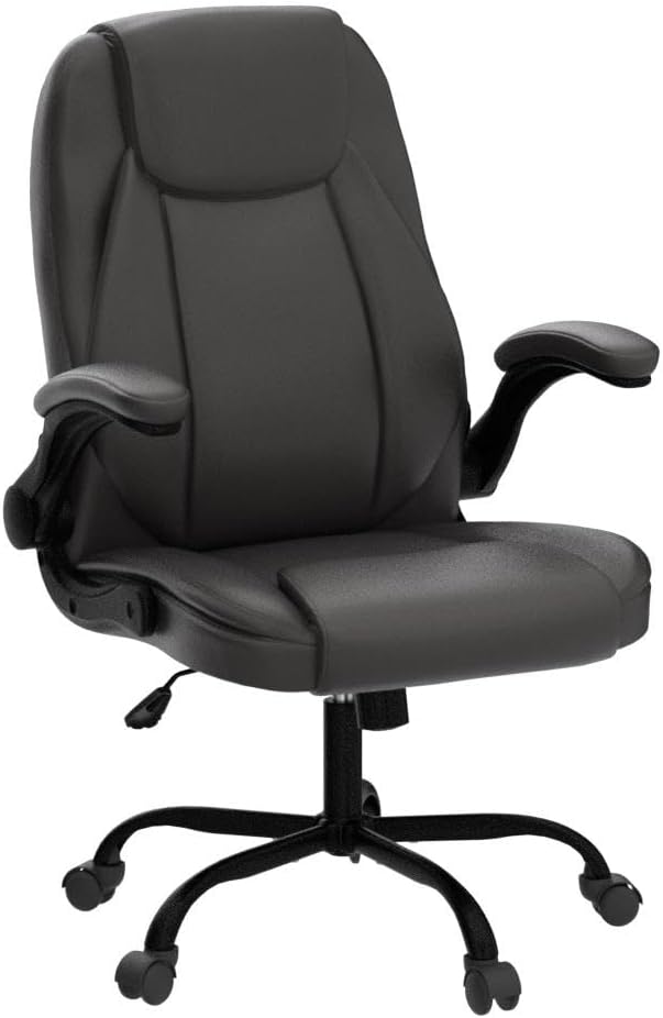 NEO CHAIR Office Desk Gaming Computer Home Chair Ergonomic Executive High Back Support Flip-up Arms Adjustable Height Swivel Rolling Wheels Comfy PU Leather (Brown)