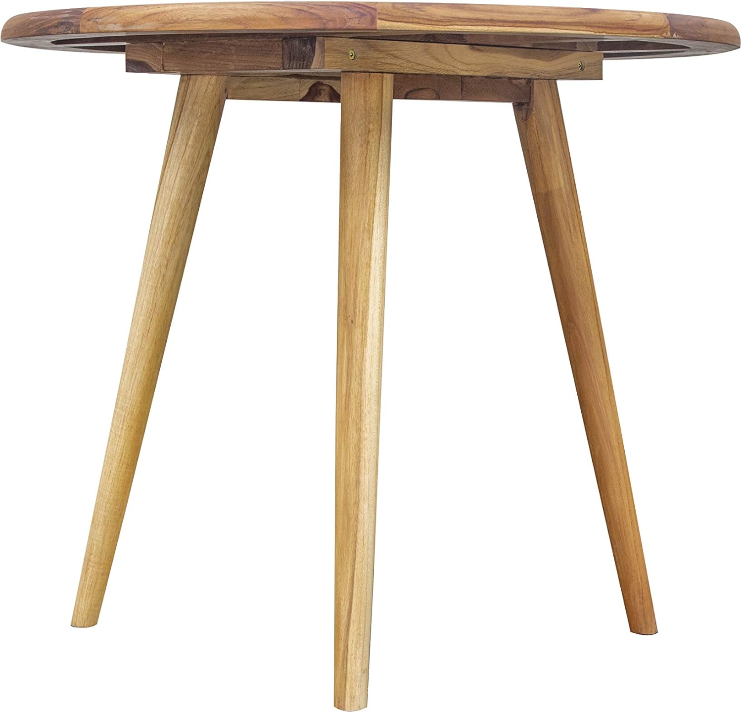 EcoDecors Mid-Century Modern Decor Round Wood Dining Table 36 Inch Wide Natural Teak Modern Round Dining Table in Natural Color Finish for Indoors and Outdoors
