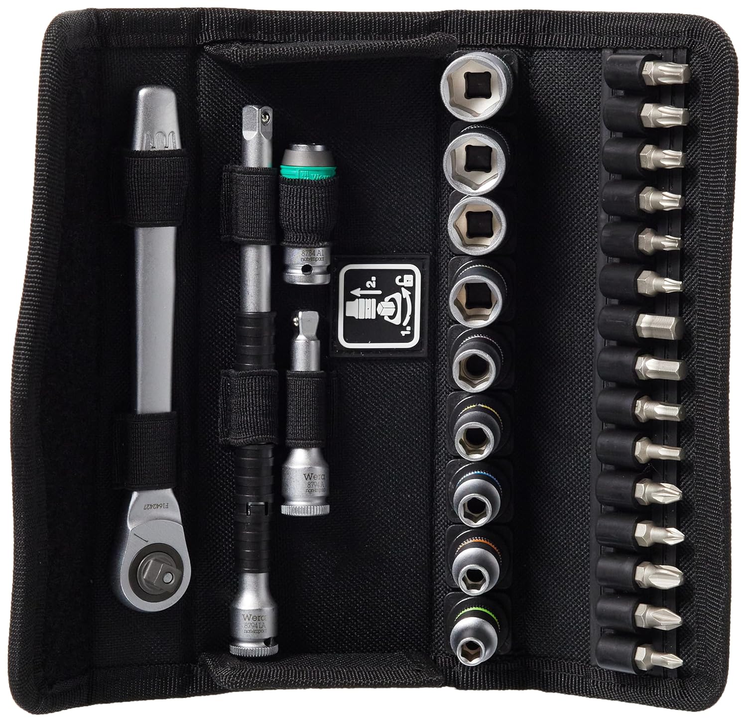 WERA 05004018001 8100 SA 8 Zyklop Metric Metal Ratchet Set with Switch Lever, 28 Piece, 1/4" Drive