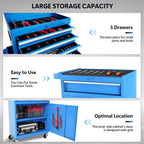 Dawmilon 5-Drawer Rolling Tool Chest, Detachable Top Tool Box, Lockable Metal Tool Cabinet with Wheels, Adjustable Shelf and Liner for Garage Workshop Storage, Blue