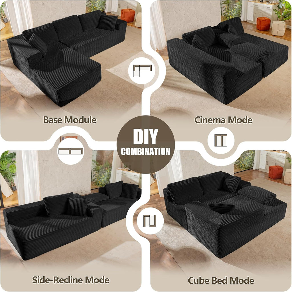 Bashaw 108" Cloud Sectional Couch Sofa with L-Shape Chaise, Modern Modular Sofa Couch Upholstered Couches for Living Room Bedroom, No Assembly Required (Black, L Shape)