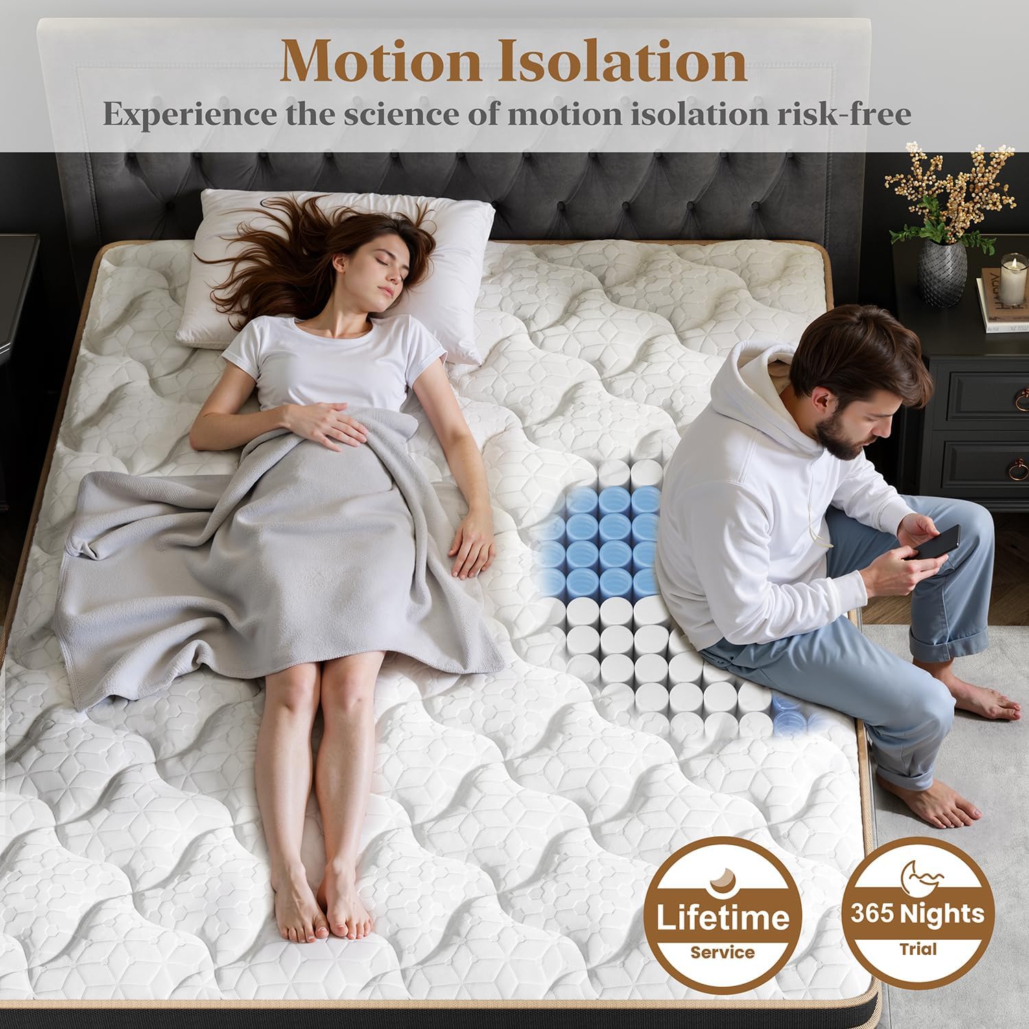 King Mattress 14 Inch, Cooling Hybrid King Mattress in a Box, Individual Pocket Springs-Motion Isolation, Extra Hip/Shoulder/Lumbar Support, Fiberglass-Free,Ergonomic Zones,365-Night Trial,CertiPUR-US