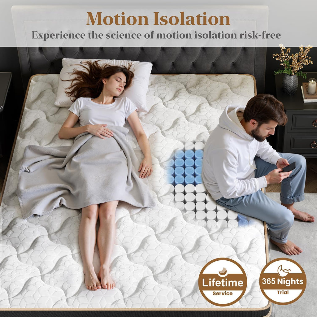King Mattress 10 Inch, Cooling Hybrid Bed in a Box, Individual Pocket Springs, Motion Isolation, Targeted Hip/Shoulder/Lumbar Support, Fiberglass-Free, Ergonomic Zones, 365-Night Trial, CertiPUR-US