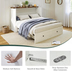 Queen Murphy Bed with 6" Tri-Fold Memory Foam Mattress, Storage Drawer & Charging Station, Space-Saving Design for Home Office or Guest Room, White