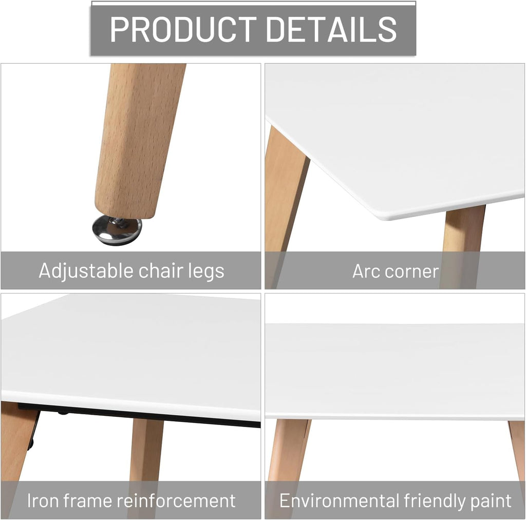 FurnitureR 47-Inch Dining Table for 4-6 People, Modern Rectangular Table with Solid Wood Legs, Multi-Purpose Space-Saving for Kitchen, Dining, Small Places, White