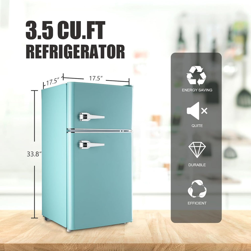 WANAI Compact Refrigerator 3.5Cu.Ft Classic Retro 2 Door Mini Fridge Adjustable Remove Glass Shelves Suitable for Dorm Garage and Office