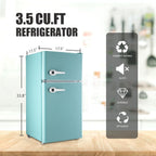 WANAI Compact Refrigerator 3.5Cu.Ft Classic Retro 2 Door Mini Fridge Adjustable Remove Glass Shelves Suitable for Dorm Garage and Office