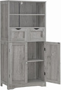 Iwell Storage Cabinet with 2 Drawers & Adjustable Shelf, Tall Bathroom Cabinet with Doors, Cupboard, Kitchen Cabinets for Living Room, Dining Room, Entryway, Grey