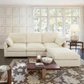 Sectional Cloud Couch for Living Room, Spring Cushion Seating, L Shaped Convertible Modular Sofa with Ottoman, Beige | Movable, Balanced Comfort, Soft-Strong Chenille, Apartment-Friendly