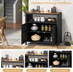 Tangkula Rattan Outdoor Storage Cabinet, Patiojoy Outdoor Cabinet with Acacia Wood Countertop, Open Compartment, 2-Door Wicker Sideboard, Outdoor Bar for Patio Garden Backyard Poolside (Black)