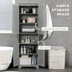 HOMCOM Tall Narrow Bathroom Storage Cabinet with Doors and Shelf Adjustability, Freestanding Linen Cabinet with 2 Cabinets and Countertop, Gray