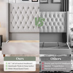 Jocisland King Size Bed Frame with 61.4" Tall Headboard, Velvet Upholstered Wingback Platform Design, Handcrafted Pleats& Deep Button Tufted, Solid Wood Legs, No Box Spring Needed, Cream