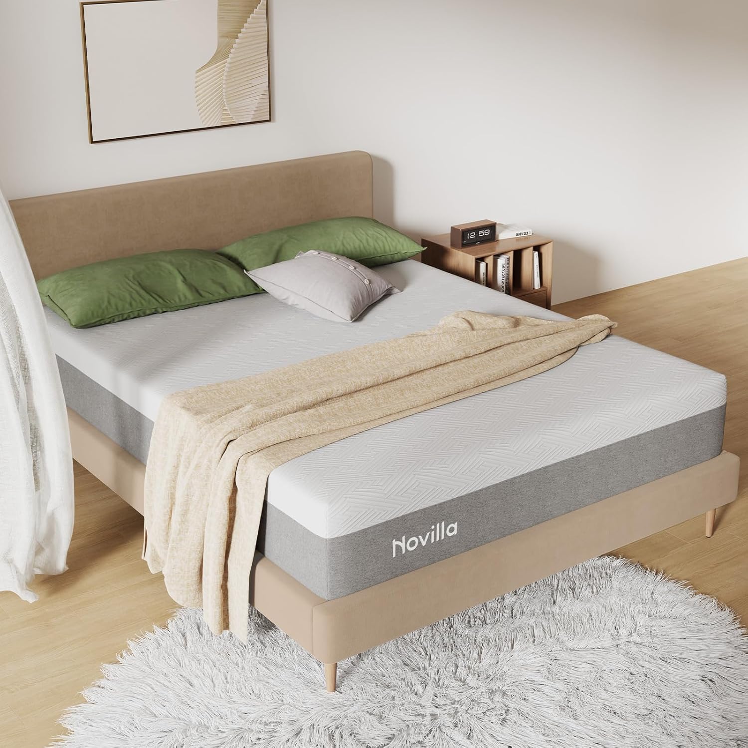 Novilla Queen Size Mattress, 12 Inch Gel Memory Foam Mattress for Cool Night & Pressure Relief, Medium Plush Feel with Motion Isolating, Bliss