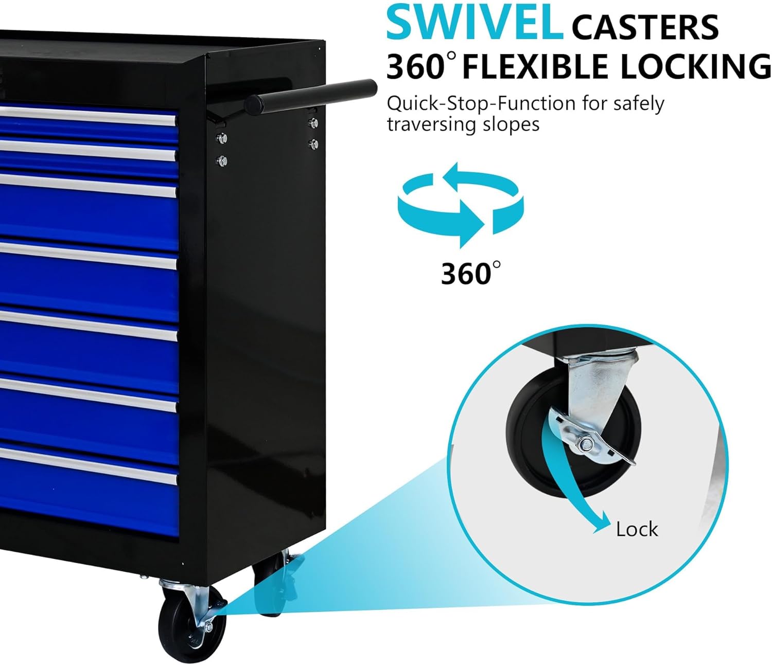 7 Drawers Rolling Tool Cart on Wheels, Multifunctional Organizer Tool Chest Tool Case , Trolley Tool Storage Tool Box for Workshop,Garage,Repair Shop (7 Drawers 24.2"W×12.9"D×29.9"H-Black&Blue)