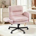 Bestier Criss Cross Chair with Flip-Up Armrests, Swivel Makeup Vanity Chair with Wheels & Side Pockets, Cross Legged Office Chair for Home Office, Bedroom, Pink Velvet