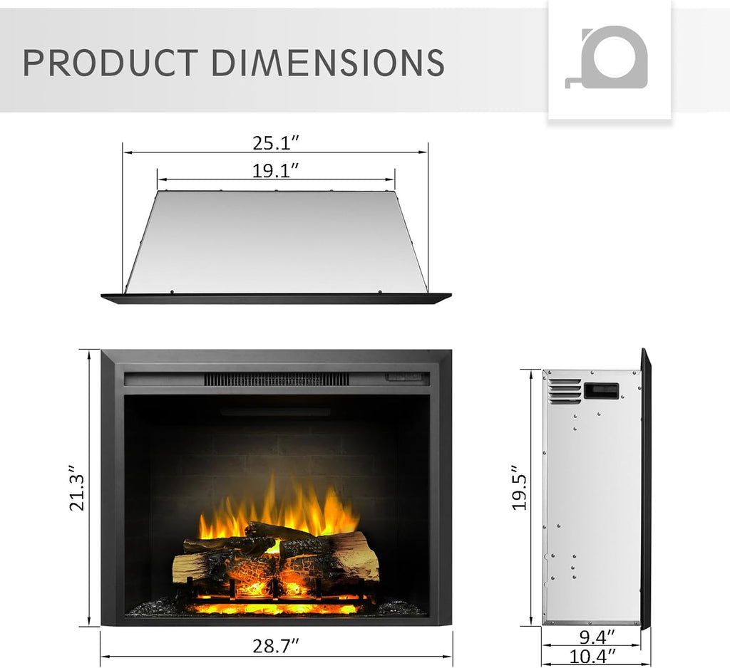 LegendFlame Carl 28" W Electric Fireplace Insert (EF262), Fireplace Heater 750/1500W, Fire Crackling Sound, Remote Control