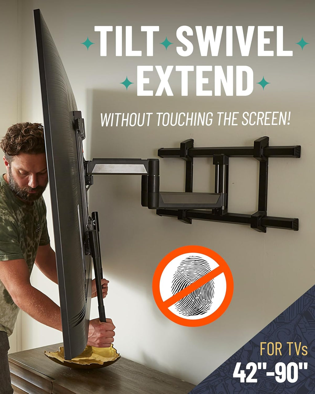 ECHOGEAR XL TV Wall Mount for Screens Up to 90" - Full Motion TV Bracket w/Handles to Extend, Swivel & Tilt Screen for No Fingerprints - Easy DIY w/Included Hardware - Perfect for QLED & OLED TVs