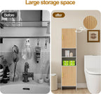 Tall Storage Cabinet, 13.15 Inch Narrow Bathroom Cabinet with USB Magnetic Light, Open Shelf, Magnetic Doors, 2 Adjustable Shelves, Anti-Tip Kit for Small Spaces, Living Room, White, 57.1" H