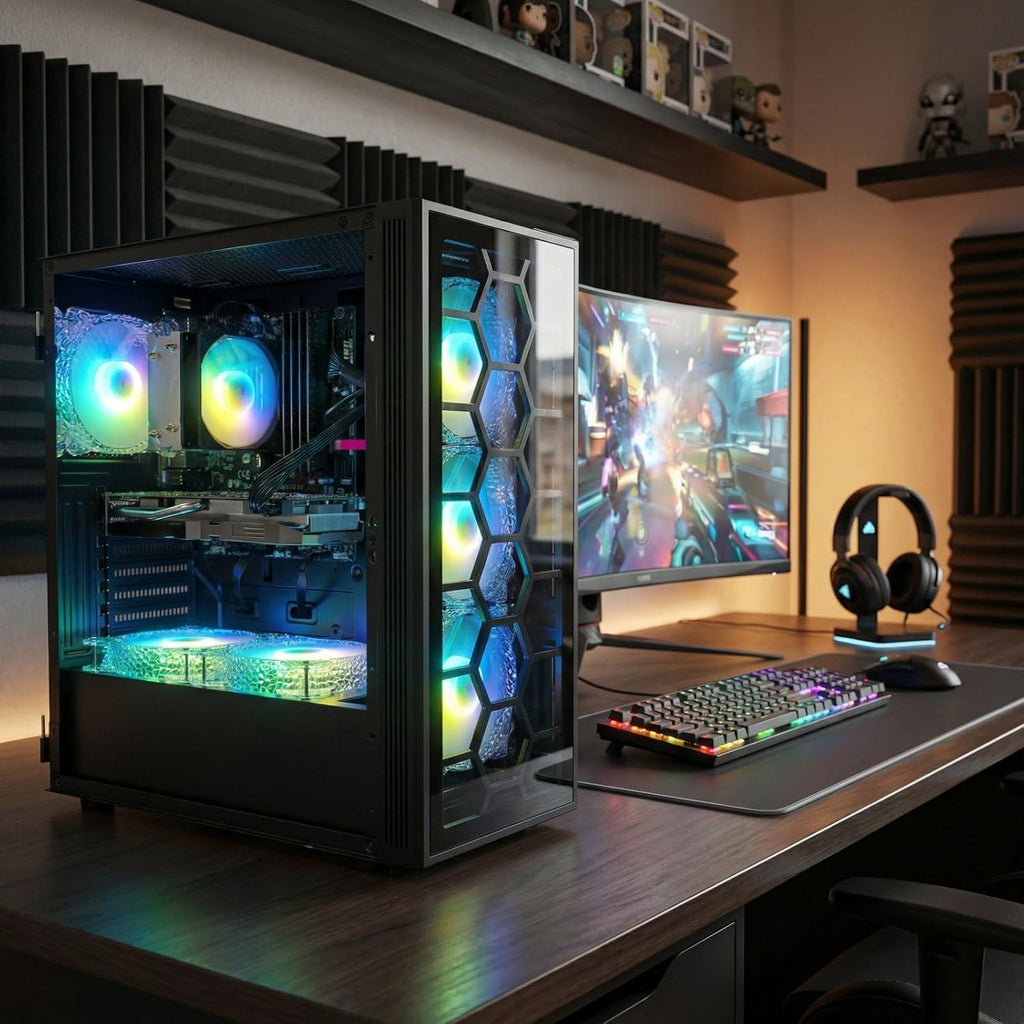 STGAubron Gaming PC Desktop  Intel Core i7 up to 3.9GHz  GeForce RTX 3050 6G  16GB RAM  512GB SSD  WiFi 6  BT 5.0  RGB Fan x6  Windows 11 Home