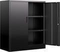 BESFUR Metal Garage Storage Cabinet with 2 Locking Doors and 2 Adjustable Shelves, 36" Black Metal Short Storage Cabinet for Home Office,Garage,School,Utility Room